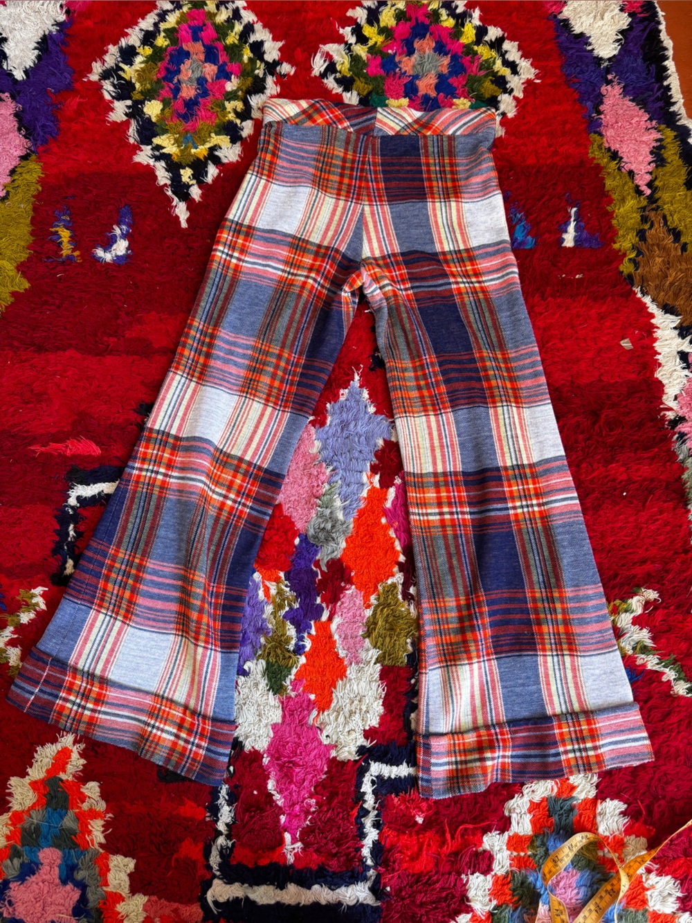 70s Vintage Plaid Knit Bellbottoms Sz Sm